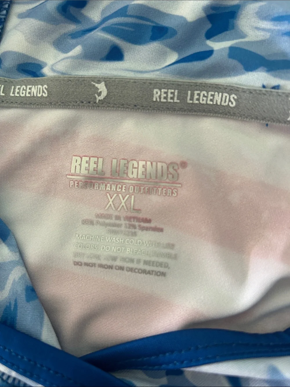Reel Legends Men's Blue Ombre Camo Hooded Rash Guard with Red Accent